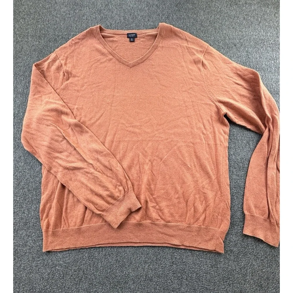 J. Crew Sweater Men X-Large Burnt Orange V Neck‎ Pullover Cashmere Cotton Casual